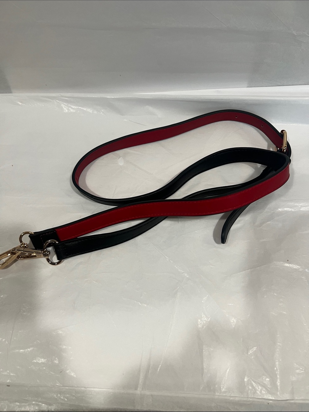 Black and Red Adjustable Leather Bag Strap